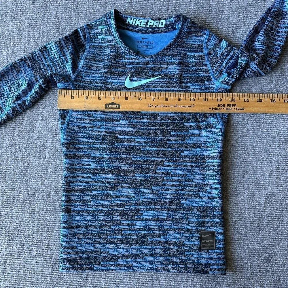 Nike Pro Dri-FIT Boys Fitted Long Sleeve Crew Neck Pullover T-Shirt Blue/Black